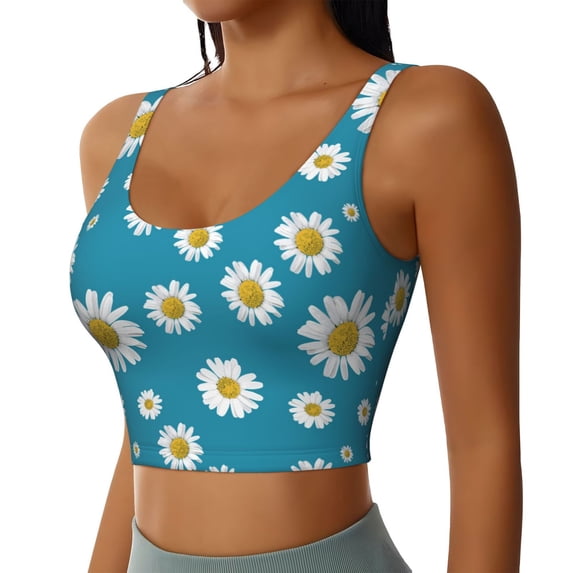 Haiem Daisies Flowers Pattern Womens Sports Bra - U Neck Padded Low Impact Yoga Bra Workout Crop Top Gym Moisture-Wicking Workout Vest -X-Large