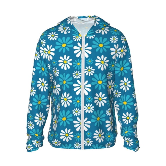 Haiem Daisies Flowers UPF 50+ Fishing Shirts for Men Long Sleeve UV Sun Protection Hoodie Non-Mask Outdoor Hiking Shirts