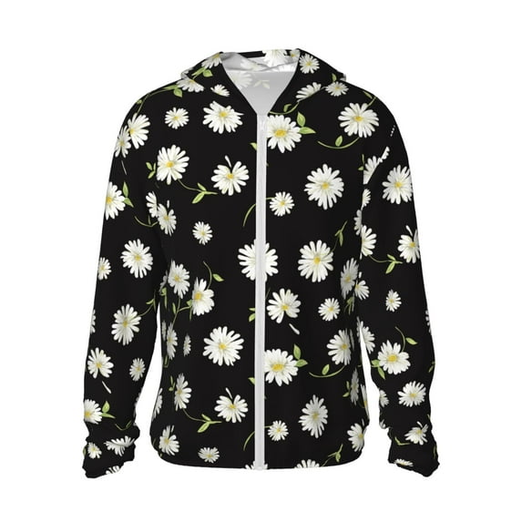 Haiem Daisies Flowers UPF 50+ Fishing Shirts for Men Long Sleeve UV Sun Protection Hoodie Non-Mask Outdoor Hiking Shirts