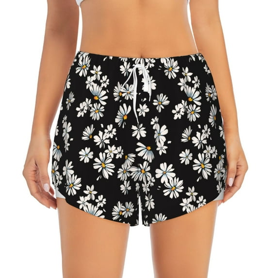 Haiem Daisies Flowers Women's 2 in 1 Running Shorts - Lightweight Athletic Workout Gym Yoga Breathable Sports Shorts Liner with Phone Pockets-X-Large