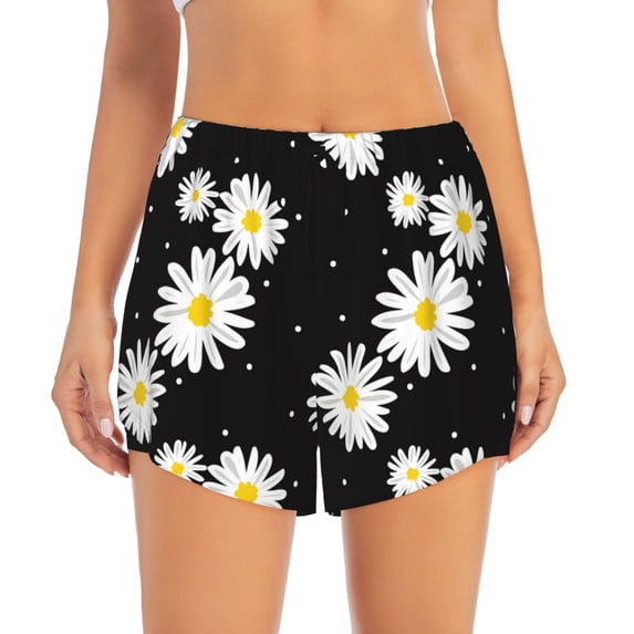 Haiem Daisies Flowers Women's 2 in 1 Running Shorts - Lightweight Athletic Workout Gym Yoga Breathable Sports Shorts Liner with Phone Pockets-
