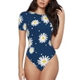 thumbnail image 1 of Haiem Daisies Flowers Women's Crew Neck Short Sleeve Bodysuit Tops Stretchy Slim Basic-Small, 1 of 9