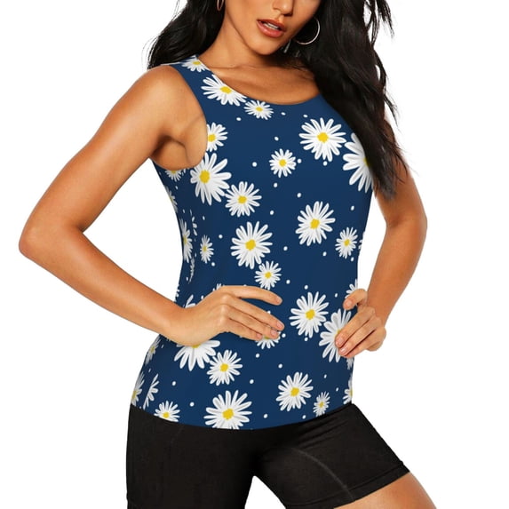 Haiem Daisies Flowers Workout Tank Tops for Women, Athletic Sports Slim-Fit Tank Tops, Compression Sleeveless Dry Fit Shirts,Athletic Shirt-Medium