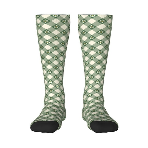 Haiem Daisy Plaid Green Socks, Funny Novelty Crazy Design Cotton Socks Sports Socks Knee High Socks For Men, Women,1Pairs - Gift For Working Friends