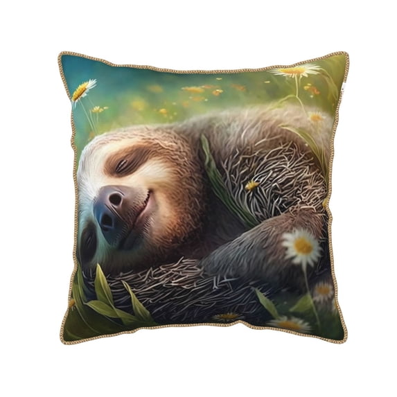 Haiem Daisy Sleeping Sloth Print Velvet Soft Solid Decorative Square Throw Pillow Covers Set with Elegant Piping Christmas Cushion Case for Sofa Bedroom Car-18"x18"