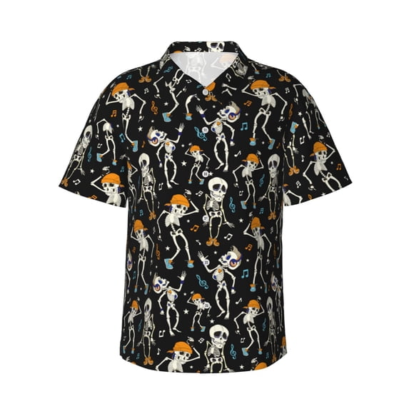 Haiem Dancing Skeleton Party Printed Hawaiian Shirt for Men - Men’s Casual Beach Summer Shirts - Stretch Fabric with Modern Fit-3X-Large