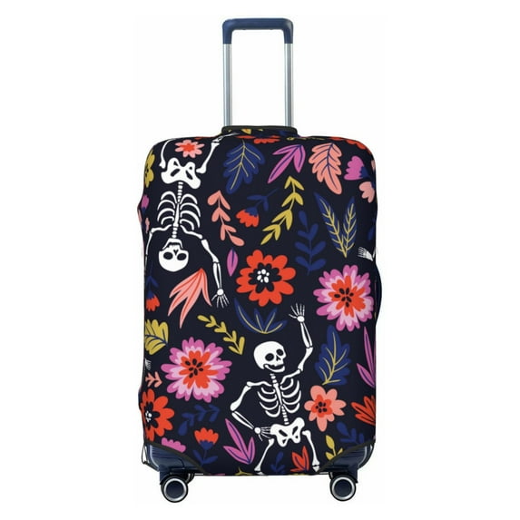 Haiem Dancing Skeletons Floral Garden Luggage Cover Printed Suitcase Covers for Luggage Elastic Washable Suitcase Protector Fits 18-32 Inch Luggage-Medium