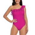 thumbnail image 1 of Haiem Darkmagenta Women's One Piece Swimsuits Tummy Control One Shoulder Bathing Suits Ruffle Swimwear-Small, 1 of 8