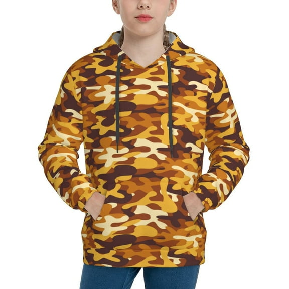 Haiem Desert Camouflage Pattern Boys Hoodie, Youth Pullover Hooded Sweatshirt, Kangaroo Pocket Hoodie for Kids Girls -X-Large