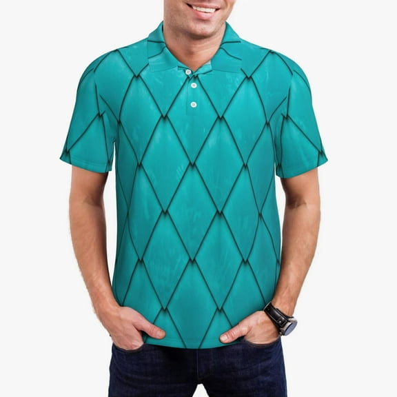 Haiem Diamond Shaped Pattern Mens Polo Shirts Quick Dry Short Sleeve Golf T Shirt Performance Moisture Wicking Casual Workout-Small
