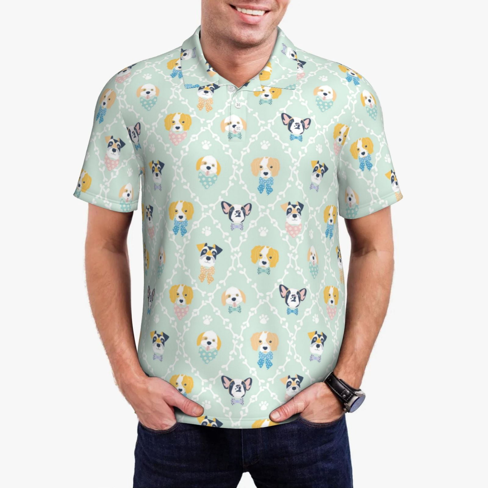 Haiem Different Breeds of Dogs Pattern Mens Polo Shirts Quick Dry Short ...