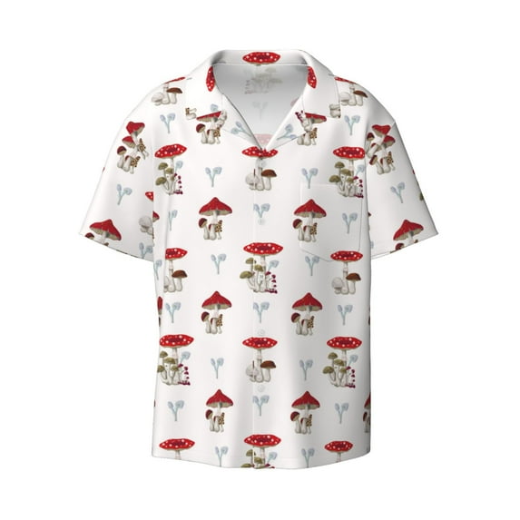 Haiem Different Mushrooms Men's Casual Shirts Short Sleeve Button Down Shirts Fashion Textured Summer Beach Shirt-X-Large