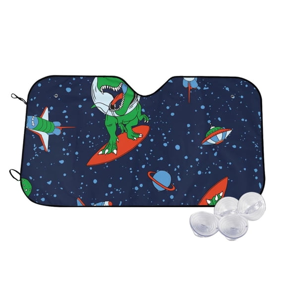 Haiem Dinosaur Astronaut Space Surfing Car Windshield Sun Shade - Blocks UV Rays Sun Visor Protector, Sunshade to Keep Your Vehicle Cool, Universal Fit SUV Van Sedan-Medium