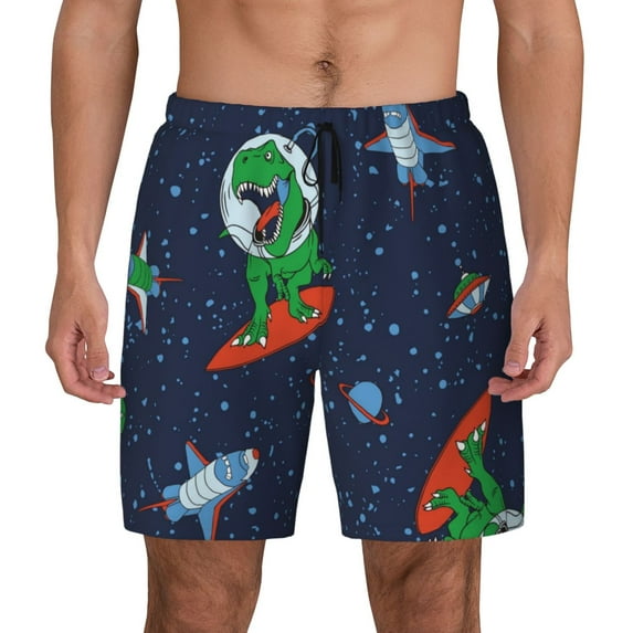 Haiem Dinosaur Astronaut Space Surfing Men'S Quick-Dry Swim Trunks: Comfortable Beach Shorts With Mesh Lining And Pockets - Ideal For Swimming And Sunbathing Medium