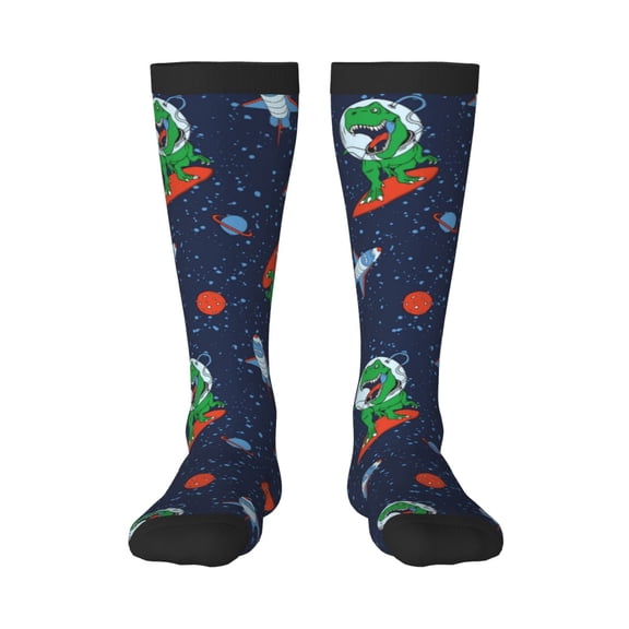 Haiem Dinosaur Astronaut Space Surfing Socks, Funny Novelty Crazy Design Cotton Socks Sports Socks Knee High Socks For Men, Women,1Pairs - Gift For Working Friends