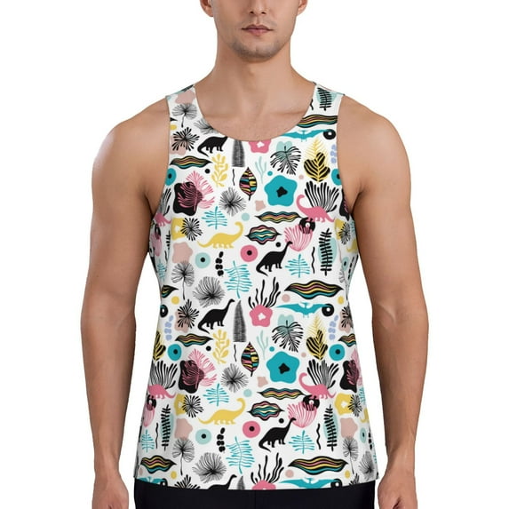 Haiem Dinosaur Men Workout Tank Top Gym Bodybuilding Sleeveless Muscle T Shirts Athletic Tank Breathable Workout Shirt-4X-Large