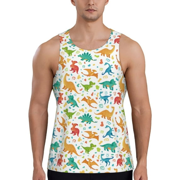 Haiem Dinosaur Men Workout Tank Top Gym Bodybuilding Sleeveless Muscle T Shirts Athletic Tank Breathable Workout Shirt-Large