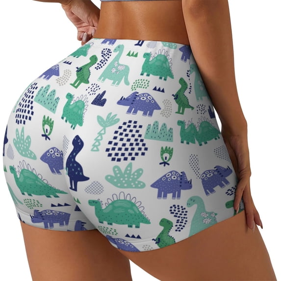 Haiem Dinosaur No Front Seam Biker Shorts for Women Yoga Workout Gym Bike Shorts with Tummy Control Moisture-Wicking-