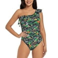 thumbnail image 1 of Haiem Dinosaur Plays Soccer Women's One Piece Swimsuits Tummy Control One Shoulder Bathing Suits Ruffle Swimwear-Large, 1 of 8