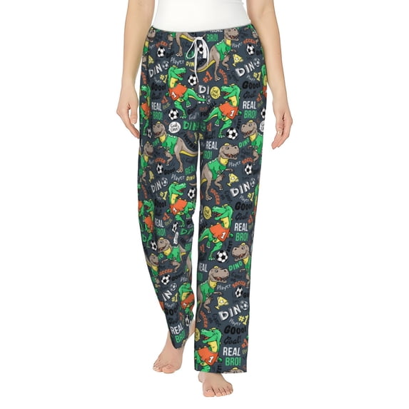 Haiem Dinosaur Plays Soccer Women's Pajama Pants Ultra Lightweight Pjs Bottoms Sleepwear Bottom Pants With Pocket Drawstring-XX-Large