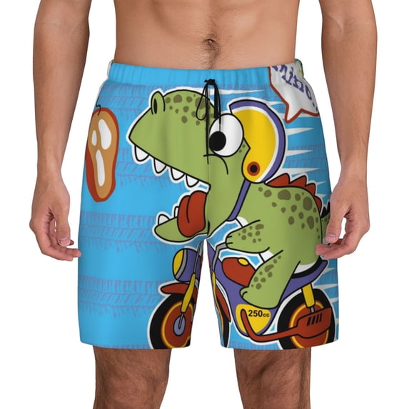 Haiem Dinosaur Riding A Motorcycle Men'S Quick-Dry Swim Trunks: Comfortable Beach Shorts With Mesh Lining And Pockets - Ideal For Swimming And Sunbathing Medium