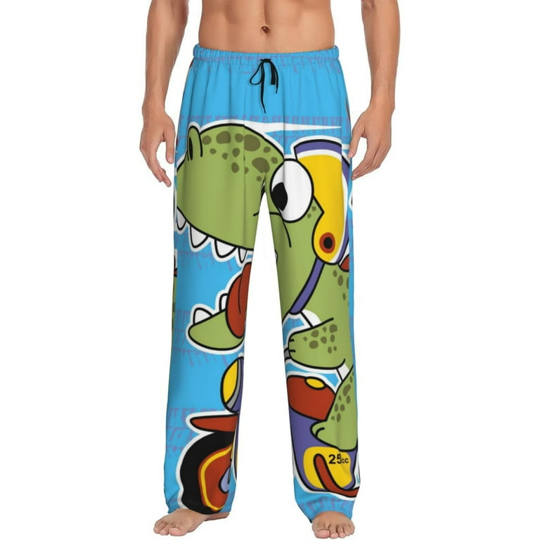 Haiem Dinosaur Riding a Motorcycle Men s Pajama Pants Ultra Lightweight Pjs Bottoms Sleepwear Bottom Pants with Pocket Drawstring X Large