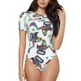 thumbnail image 1 of Haiem Dinosaur on Excavator2 Women's Crew Neck Short Sleeve Bodysuit Tops Stretchy Slim Basic-Small, 1 of 9