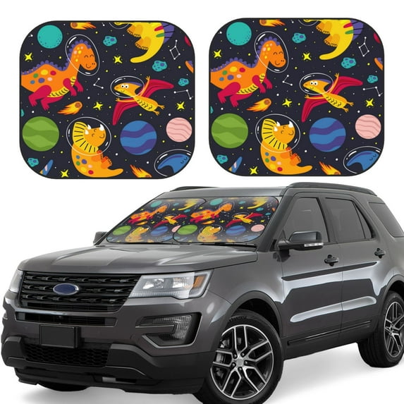 Haiem Dinosaurs In Space Windshield Sun Shade: Universal Foldable 2-Piece Car Front Window Sunshade - Blocks Uv Rays, And Reduces Heat,Essential Car Accessory Small
