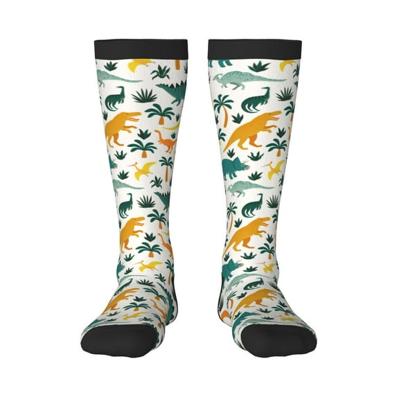 Haiem Dinosaurs and Tropical Leaves Socks, Funny Novelty Crazy Design Cotton Socks Sports Socks Knee High Socks For Men, Women,1Pairs - Gift For Working Friends