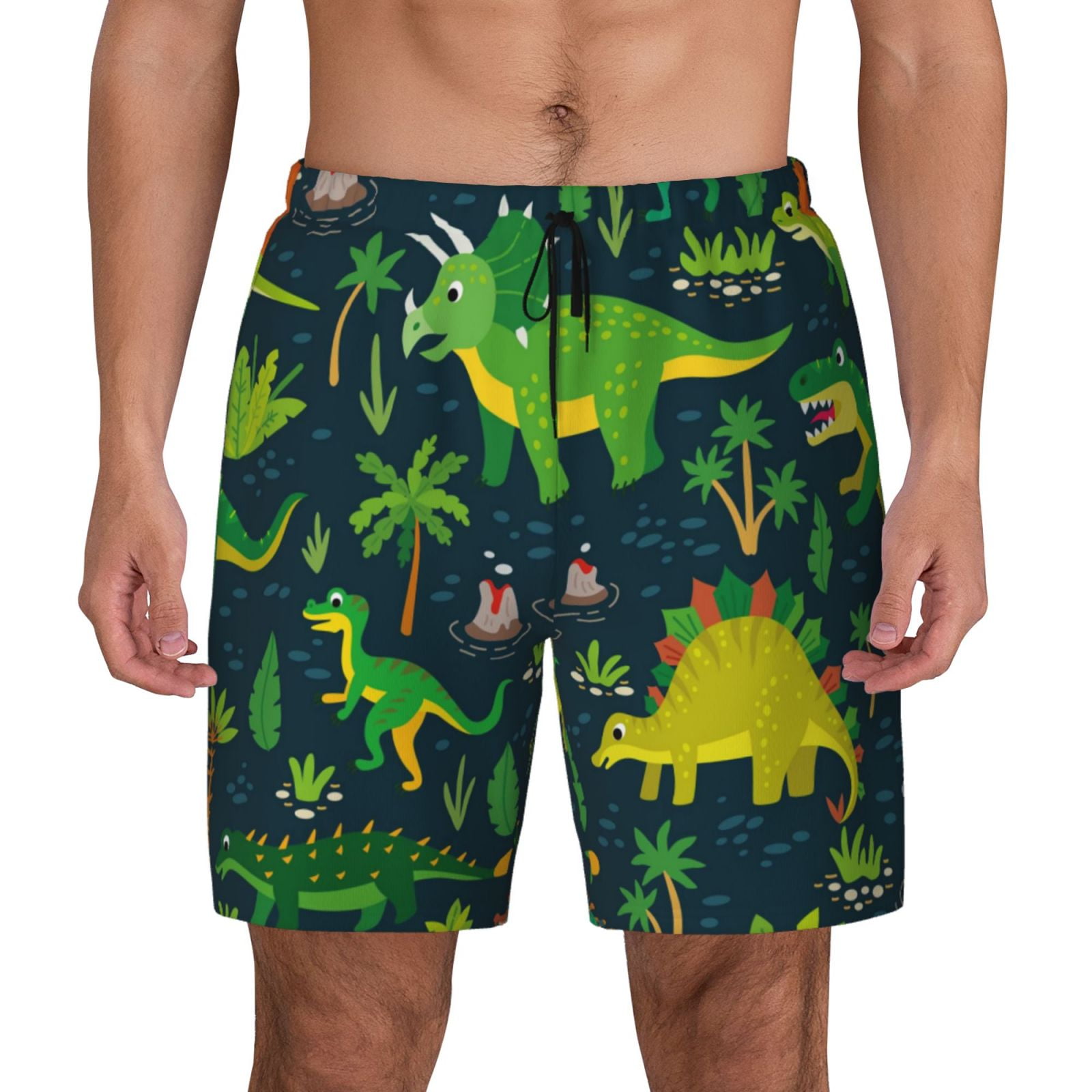 Haiem Dinosaurs and Flowers Mens Swim Trunks with Compression Liner 2