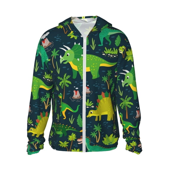 Haiem Dinosaurs and Flowers UPF 50+ Fishing Shirts for Men Long Sleeve UV Sun Protection Hoodie Non-Mask Outdoor Hiking Shirts