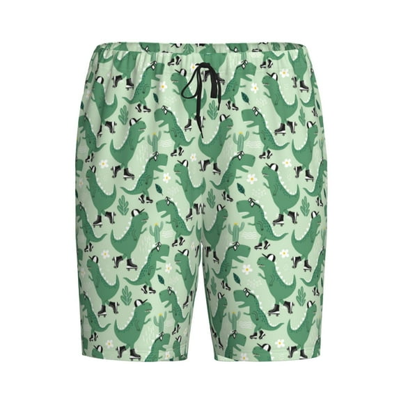 Haiem Dinosaurs on Roller Skater Men's Pajama Short with Soft Woven Cotton Elastic Waistband Sleep Short-3X-Large