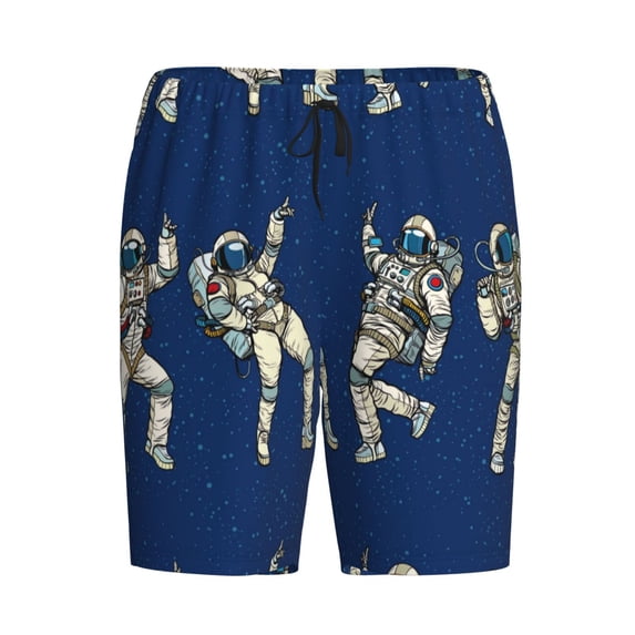 Haiem Disco party Astronaut Dancing Men's Pajama Short with Soft Woven Cotton Elastic Waistband Sleep Short-Small