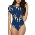 thumbnail image 1 of Haiem Disco party Astronaut Dancing Women's Crew Neck Short Sleeve Bodysuit Tops Stretchy Slim Basic-Small, 1 of 9