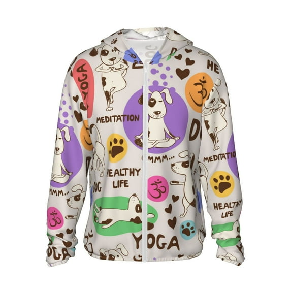Haiem Dog Doing Yoga UPF 50+ Fishing Shirts for Men Long Sleeve UV Sun Protection Hoodie Non-Mask Outdoor Hiking Shirts