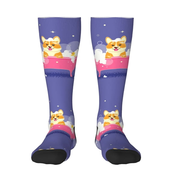 Haiem Dog Washes in a Pink Bath Socks, Funny Novelty Crazy Design Cotton Socks Sports Socks Knee High Socks For Men, Women,1Pairs - Gift For Working Friends