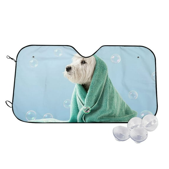 Haiem Dog Wrapped in Towel Car Windshield Sun Shade - Blocks UV Rays Sun Visor Protector, Sunshade to Keep Your Vehicle Cool, Universal Fit SUV Van Sedan-Medium