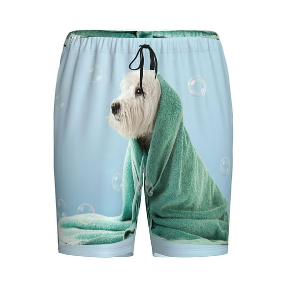 Haiem Dog Wrapped in Towel Men's Pajama Short with Soft Woven Cotton Elastic Waistband Sleep Short-4X-Large