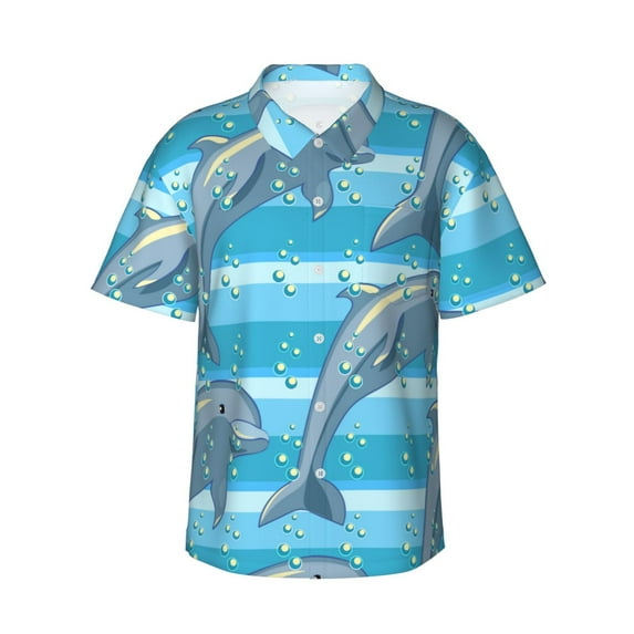 Haiem Dolphin Printed Hawaiian Shirt for Men - Men’s Casual Beach Summer Shirts - Stretch Fabric with Modern Fit-X-Large