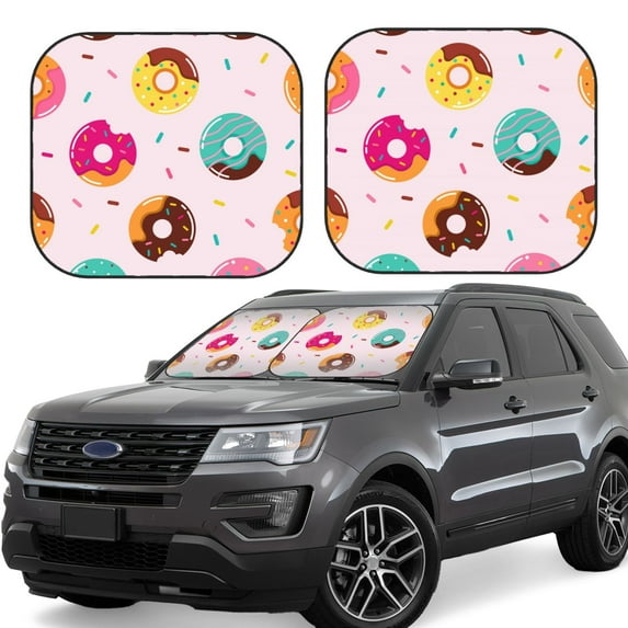 Haiem Donut Car Windshield Sun Shade (2 Pieces) Foldable Windshield Sun Shade Car Accessories for Truck SUV Pickup-Large