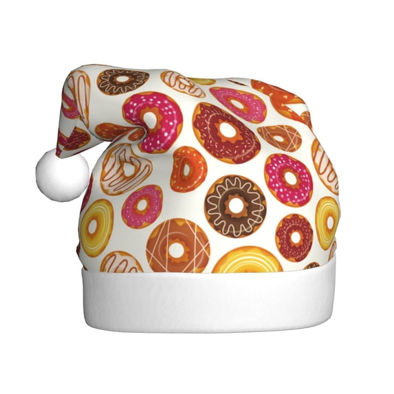 Haiem Donut Pattern Santa Hat Confortable Velvet Christmas Hat for Christmas Party Favors Fit for Adults Men Women