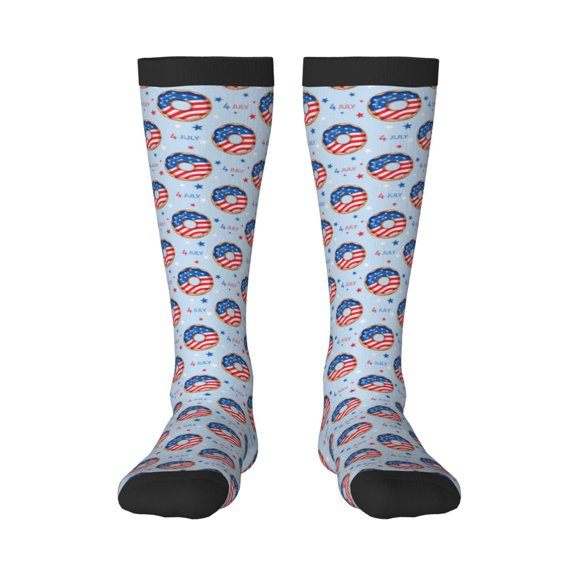 Haiem Donut with the USA Fag Socks, Funny Novelty Crazy Design Cotton Socks Sports Socks Knee High Socks For Men, Women,1Pairs - Gift For Working Friends