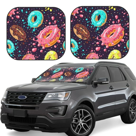 Haiem Donuts1 Windshield Sun Shade: Universal Foldable 2-Piece Car Front Window Sunshade - Blocks Uv Rays, And Reduces Heat,Essential Car Accessory Medium