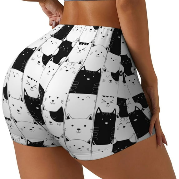 Haiem Doodle Cute Cat No Front Seam Biker Shorts for Women Yoga Workout Gym Bike Shorts with Tummy Control Moisture-Wicking-XX-Large