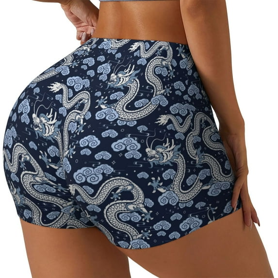 Haiem Dragon No Front Seam Biker Shorts for Women Yoga Workout Gym Bike Shorts with Tummy Control Moisture-Wicking-Small