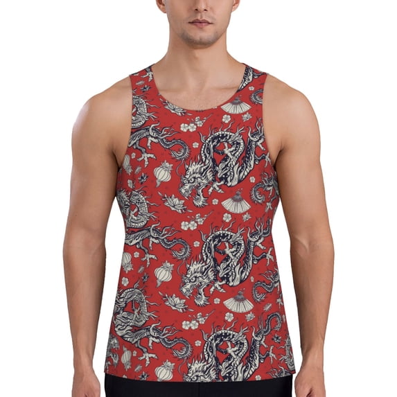Haiem Dragons2 Men Workout Tank Top Gym Bodybuilding Sleeveless Muscle T Shirts Athletic Tank Breathable Workout Shirt-3X-Large