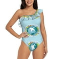 thumbnail image 1 of Haiem Dreaming Travel Women's One Piece Swimsuits Tummy Control One Shoulder Bathing Suits Ruffle Swimwear-Large, 1 of 8