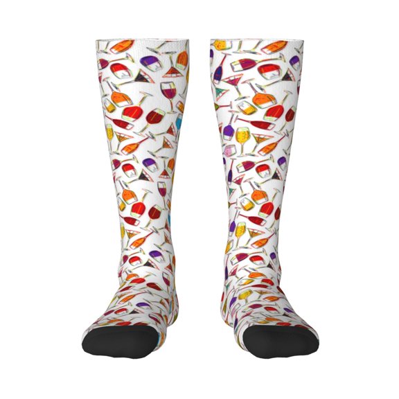 Haiem Drink And Cocktail Glasses Socks, Funny Novelty Crazy Design Cotton Socks Sports Socks Knee High Socks For Men, Women,1Pairs - Gift For Working Friends
