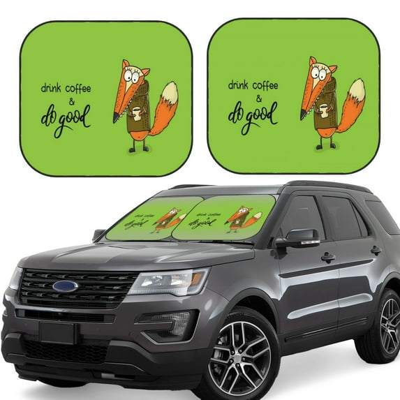 Haiem Drink Coffee And Do Good Windshield Sun Shade: Universal Foldable 2-Piece Car Front Window Sunshade - Blocks Uv Rays, And Reduces Heat,Essential Car Accessory Small