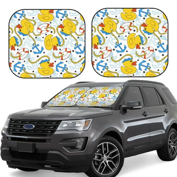 Haiem Ducks And Anchors Windshield Sun Shade: Universal Foldable 2-Piece Car Front Window Sunshade - Blocks Uv Rays, And Reduces Heat,Essential Car Accessory Small
